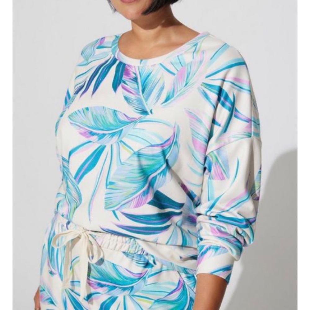 🆕 Terry Cloth Long Sleeve Beach Sweatshirt Top 3 3X 22 24 NWT Torrid New Leaves